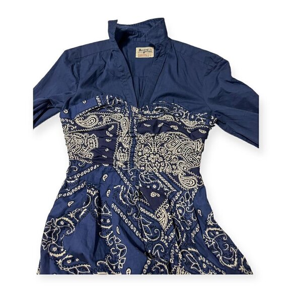 Anthropologie Holding Horses Blue Bandana Cotton Shirtdress, Size 2 - Picture 6 of 12